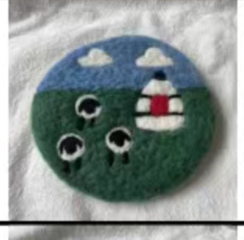 Pastoral Yurt Felted Wool Coaster Set (Set of 5)