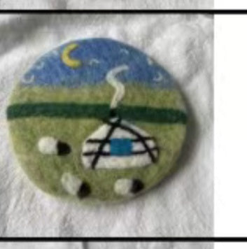 Pastoral Yurt Felted Wool Coaster Set (Set of 5)